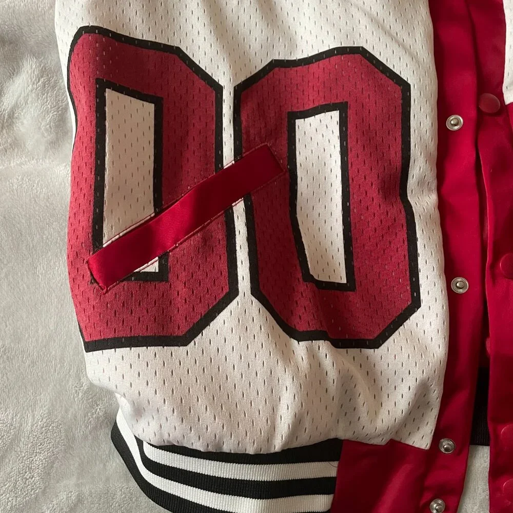 ALABAMA MIXED MEDIA THROWBACK BOMBER JACKET/RHINESTONE BY MADI P.T. - Picture 3 of 15